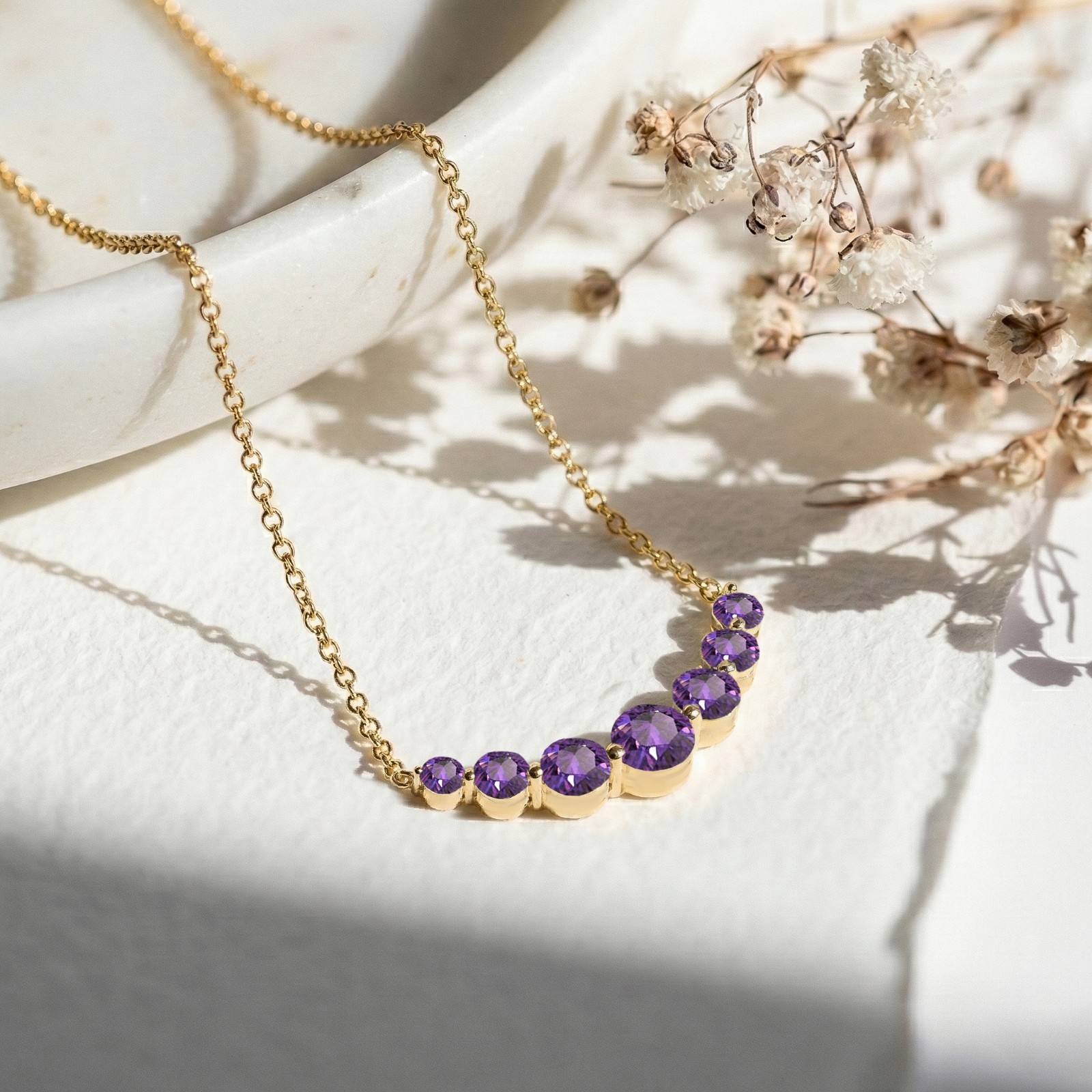 Natural Amethyst Necklace, Purple Gemstone Bar Necklace, Minimalist Jewelry Gift