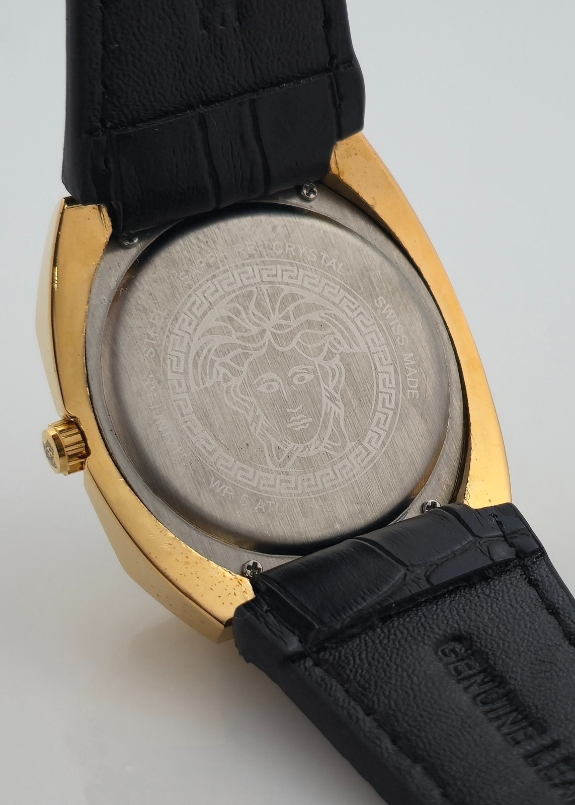 Working Versace Quartz Black Dial with Date Men’s Wristwatch Leather Band
