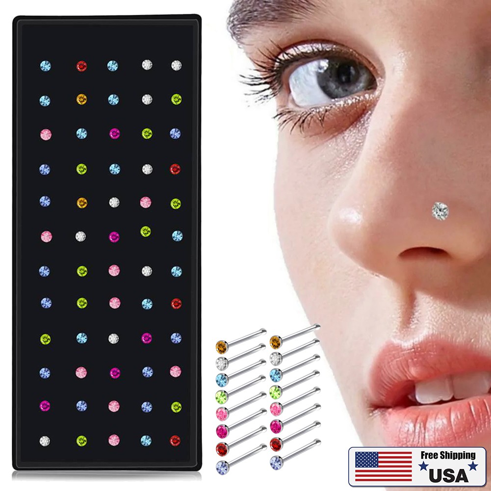 120× Stud Nose Rings Bone Stud Stainless Steel Color Pin Jewelry Piercing Body