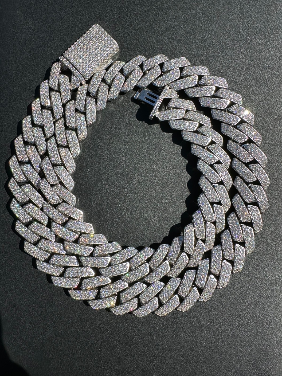 MOISSANITE Real Miami Cuban Link Prong Chain Iced Hip Hop 925 Silver Necklace