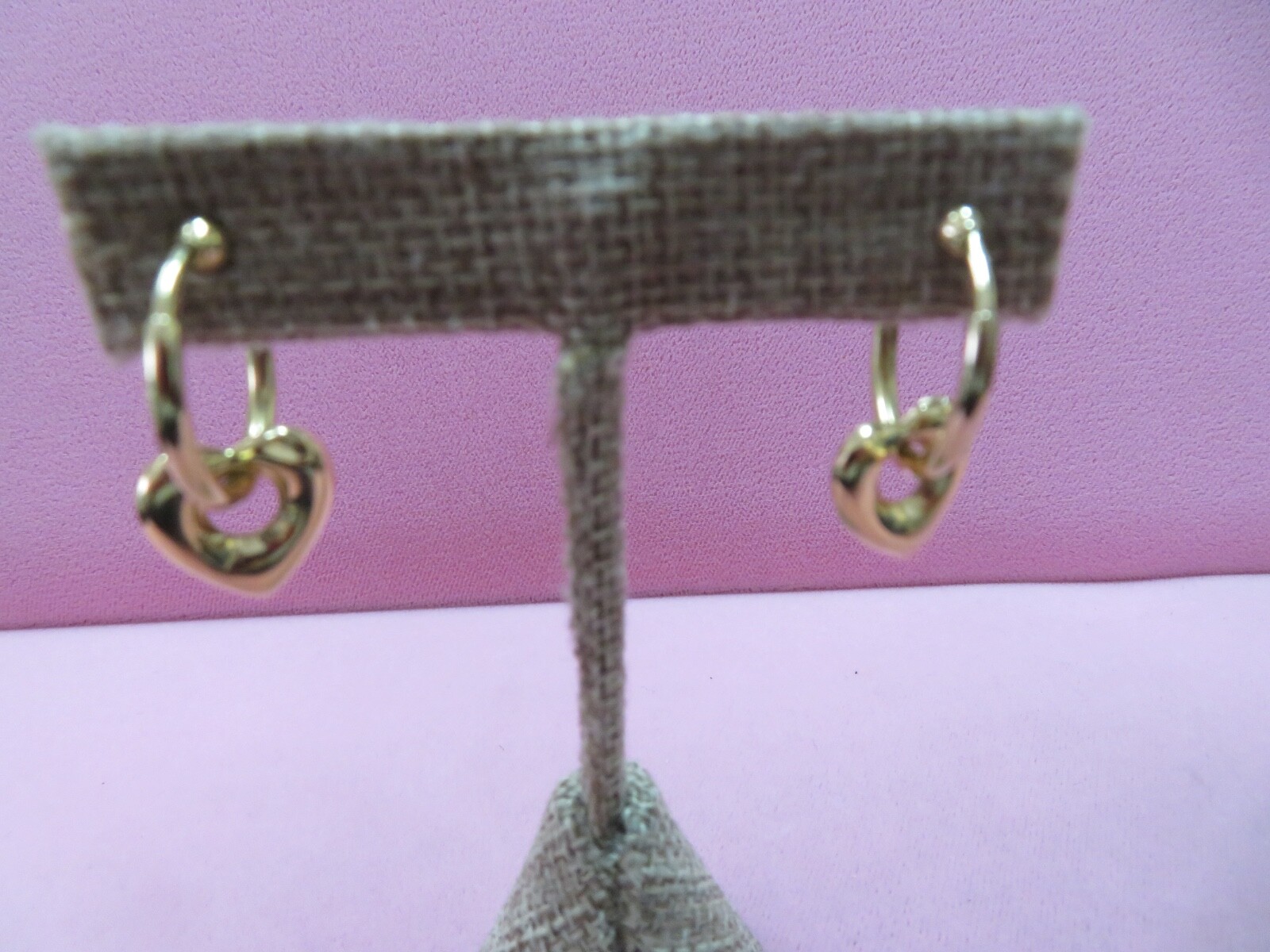 14k Pure Y. Gold None Pieced Hoop Earrings w. Heart Charm 2.52 G (#378)
