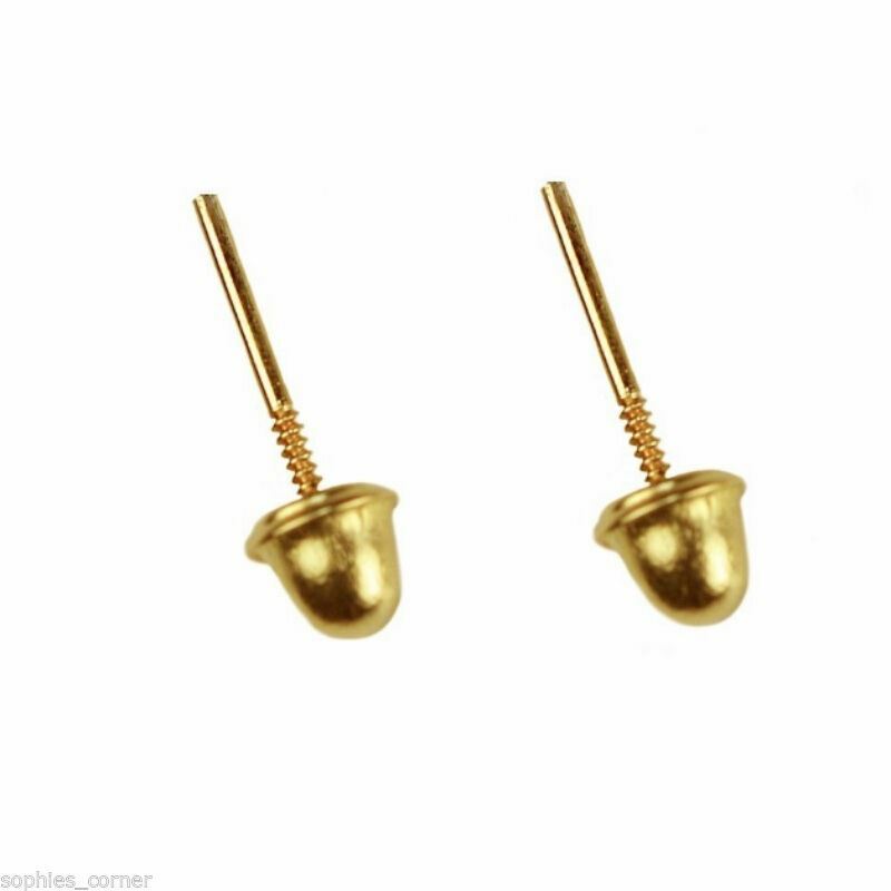 Genuine Natural Diamond Stud Screw Back Earrings in Solid 14k Yellow gold – 2mm