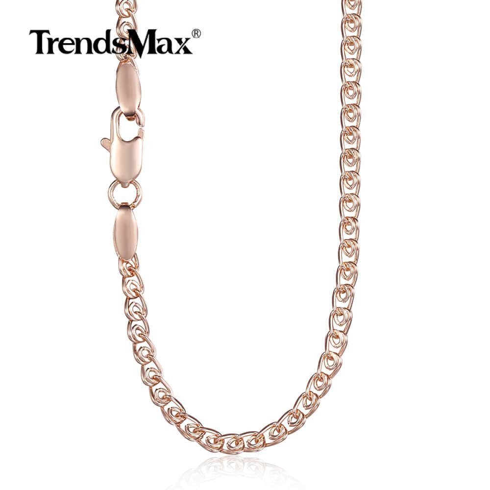 3mm 585 Rose Gold Color Snake Chain Necklace for Women Girls Jewelry 50cm/20inch
