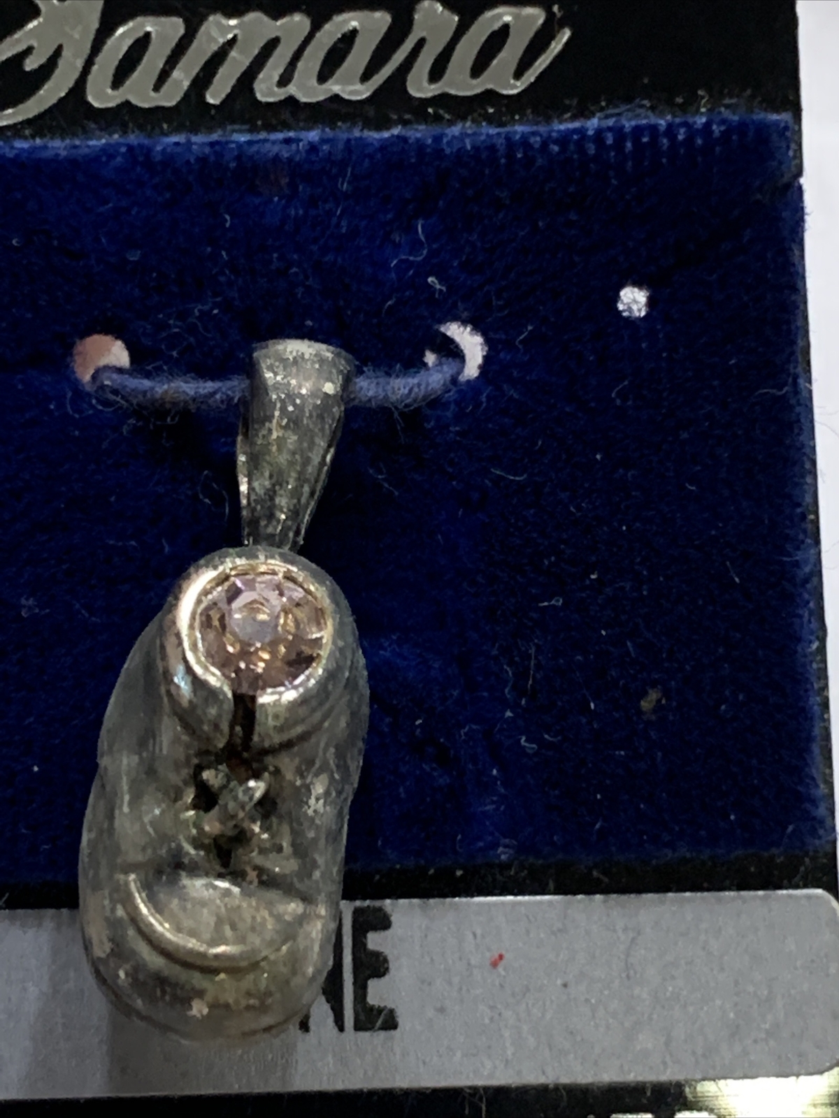 Vtg 90s Sterling Silver Birth Month June Crystal 1” Baby Shoe Charm