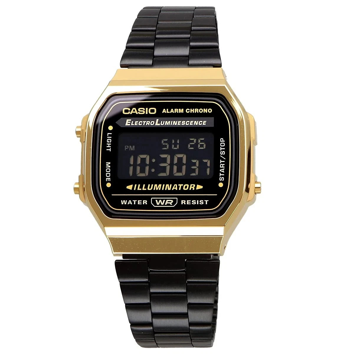 Casio A168WEGB-1BDF Unisex Retro Adults Watch, Black Stainless Steel Band, 34mm