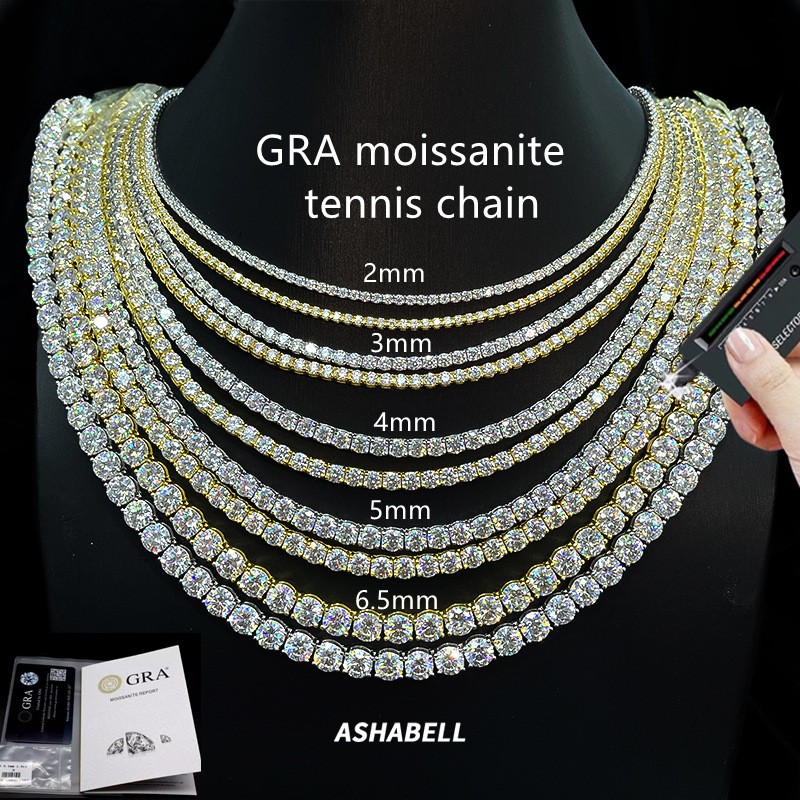 2-6.5mm 16-24″ VVS1 D Moissanite Tennis Chain Necklace 925 Silver Passes Tester