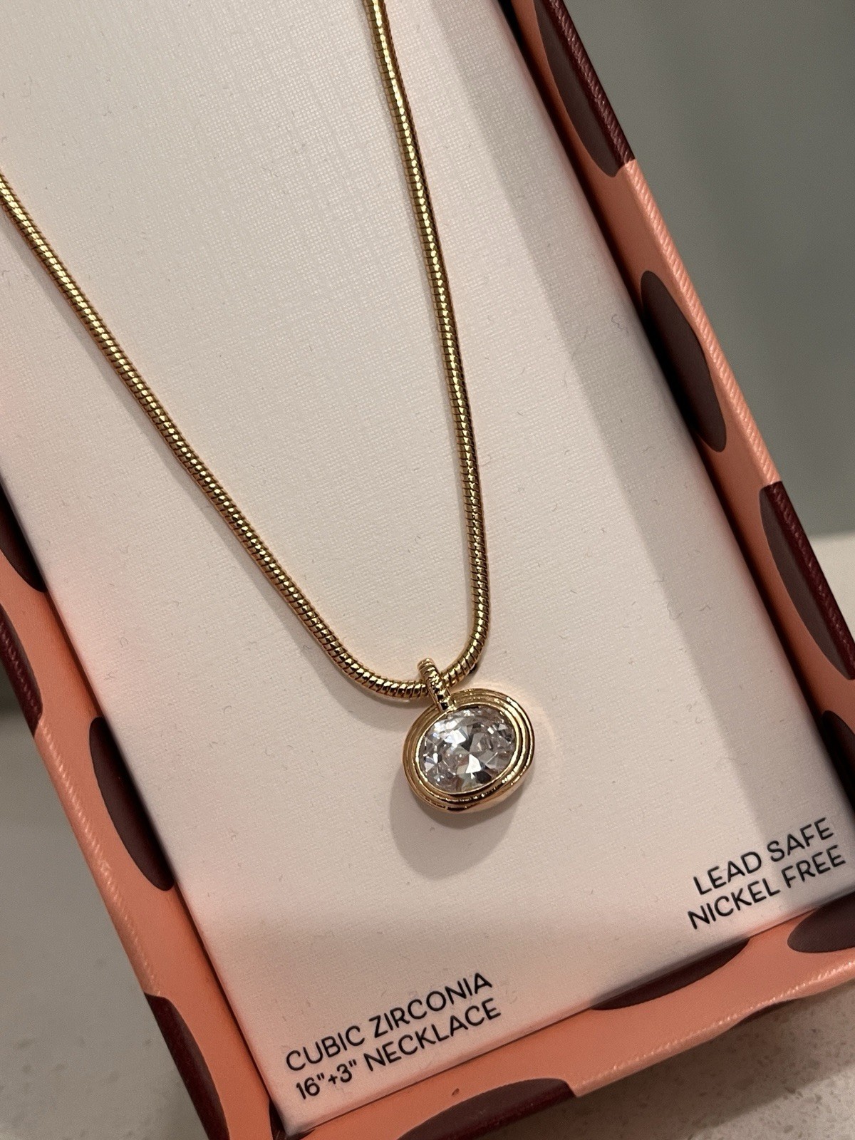 piper·k Cubic Zirconia Round Pendant Necklace Gold 16in Snake Chain, Nickel-Free