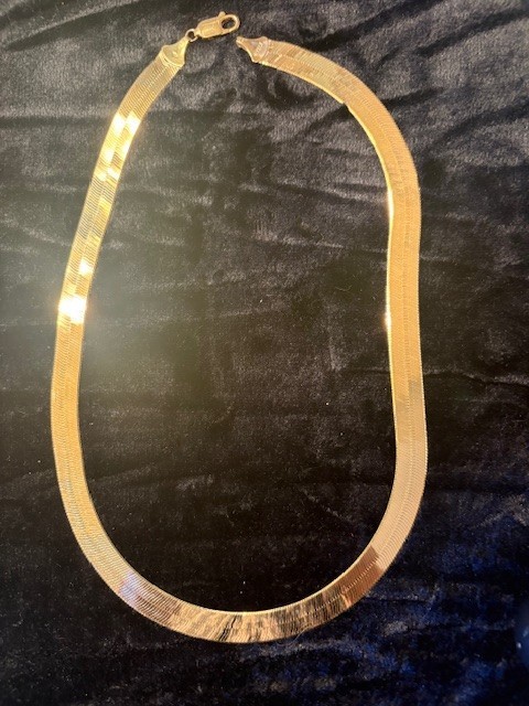 Solid 10k Italy Gold Herringbone Chain 9.58mm 20″ Necklace 27.7g Heavy Flat Link