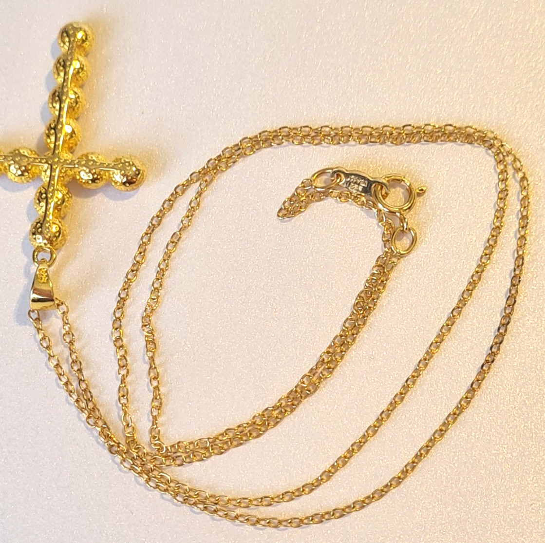 KEZEF Italian Gold over Sterling Silver Real Pearl Christian Cross + Necklace