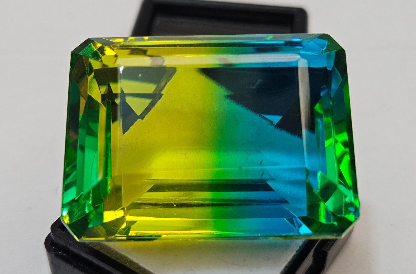 Tourmaline Bi-Colour Emerald Cut 109 Ct Natural Loose Certified Gemstone FR-469