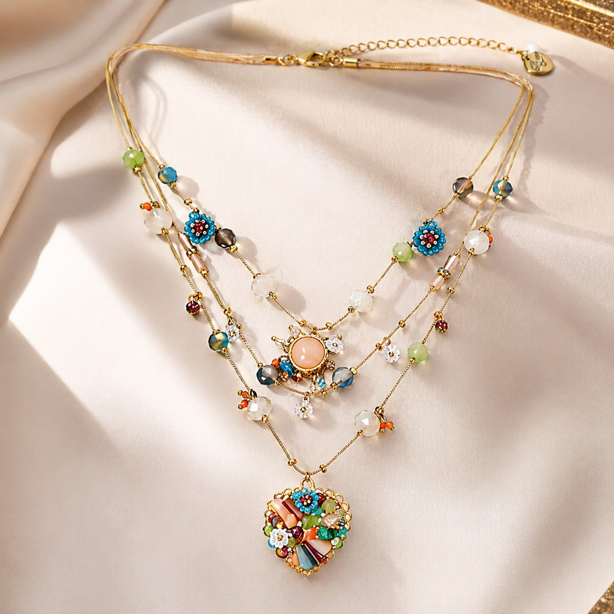 Layered Boho Necklace Women Multicolor Charm Pendant Statement Fashion Jewelry