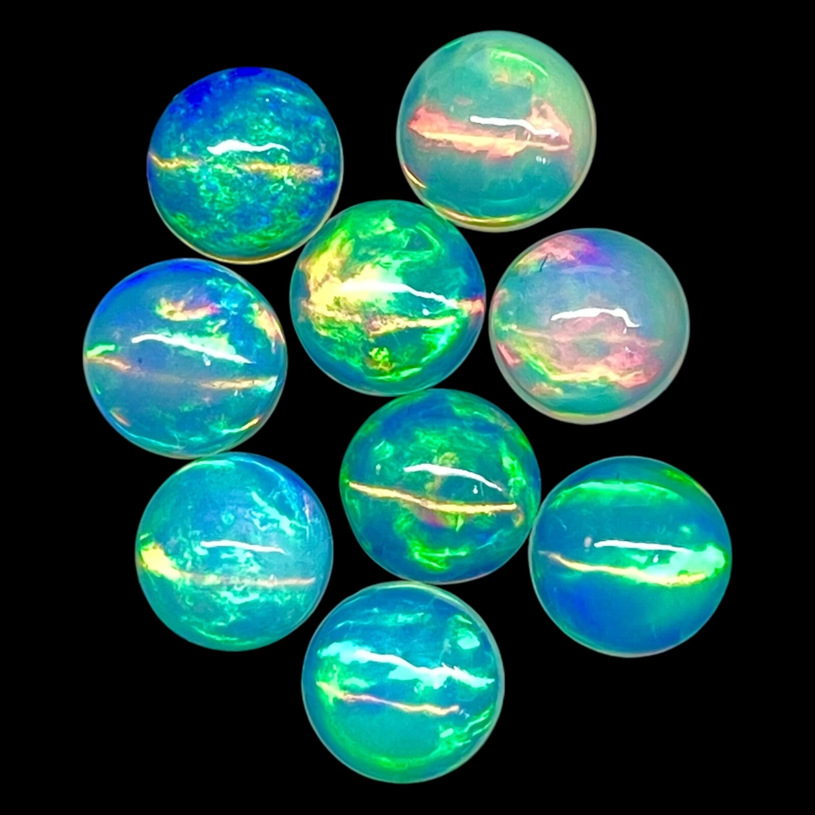 9 Pcs Natural Ethiopian Opal 6mm Round Flashy Loose Cabochon Gemstones Lot