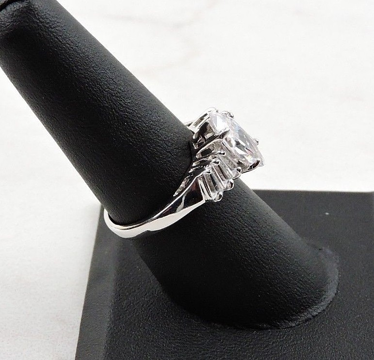 Sterling Silver 2.60 cttw Marquise And Tapered Baguette Cubic Zirconia Ring