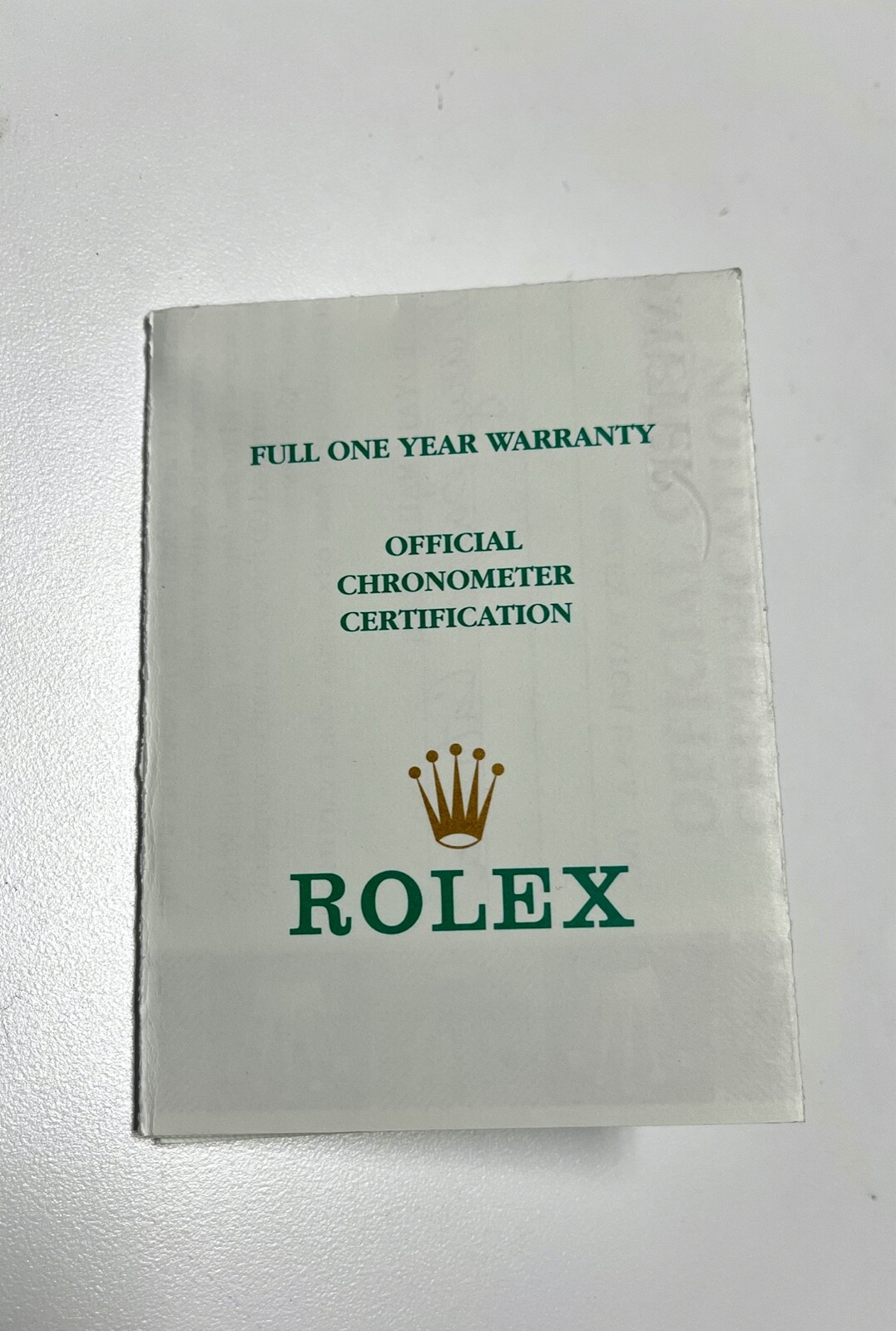 Rolex full one year warranty certificate For Ref 16962