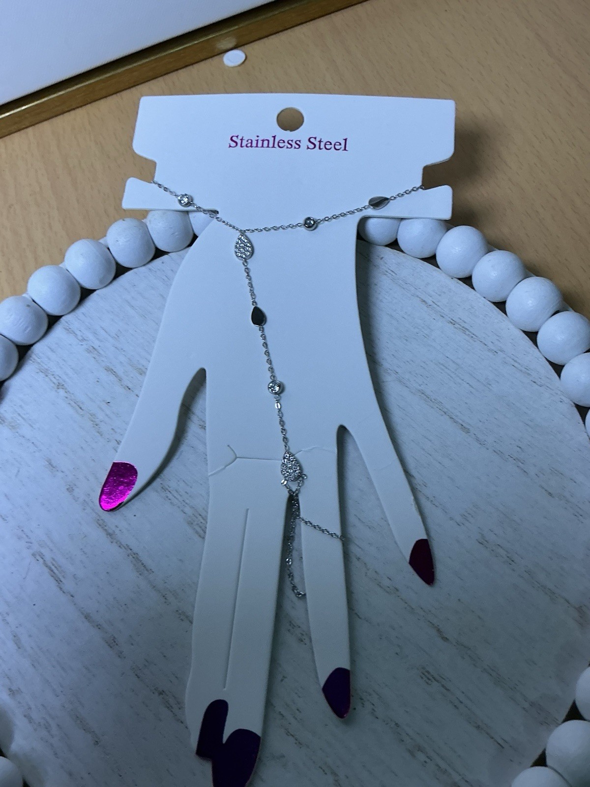 Stainless Steel Silver Tone Cable Chain Necklace Round White Crystal Station
