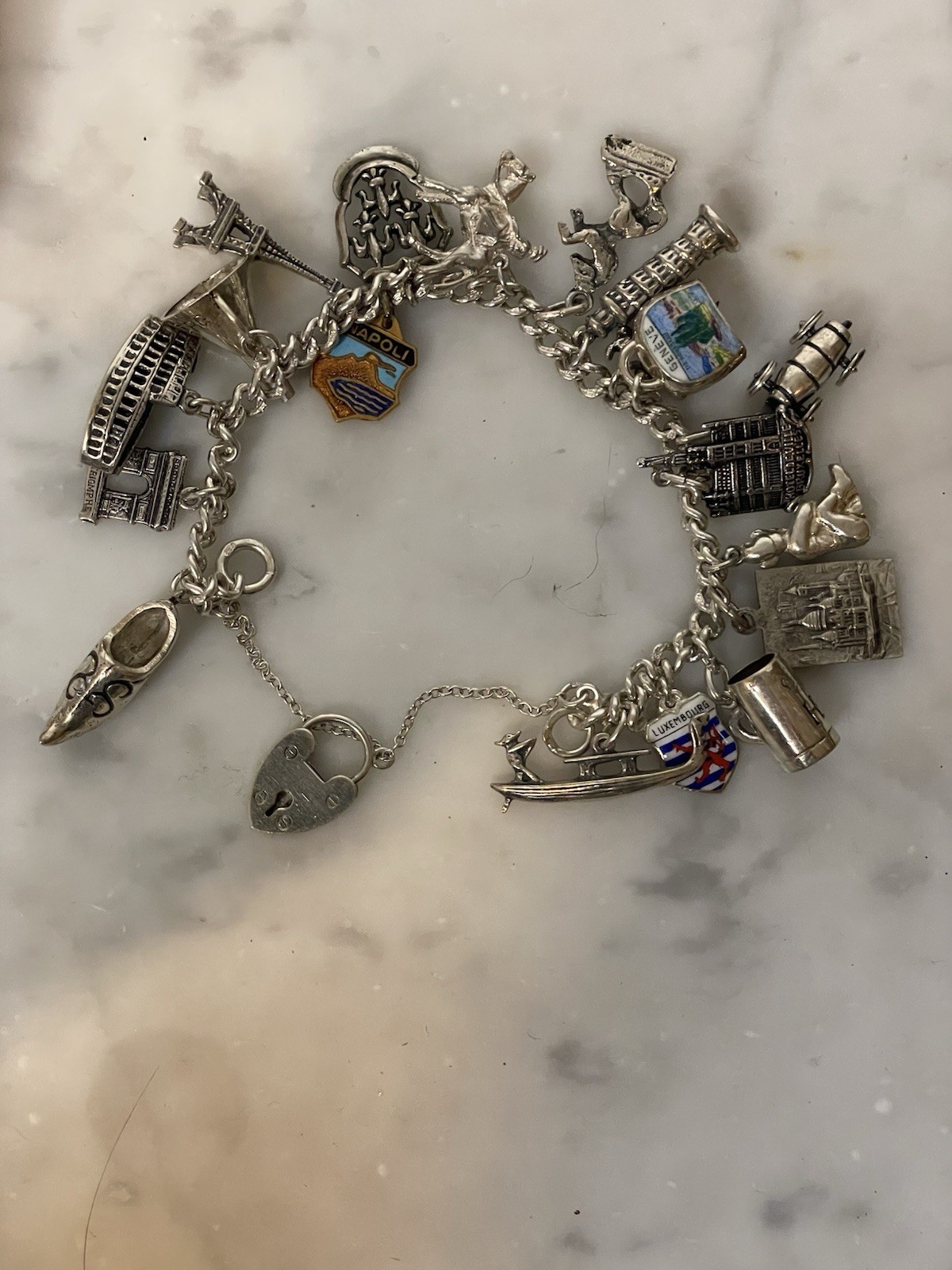 Vintage Charm Bracelet in Silver Euro Travel Theme … Charming see description