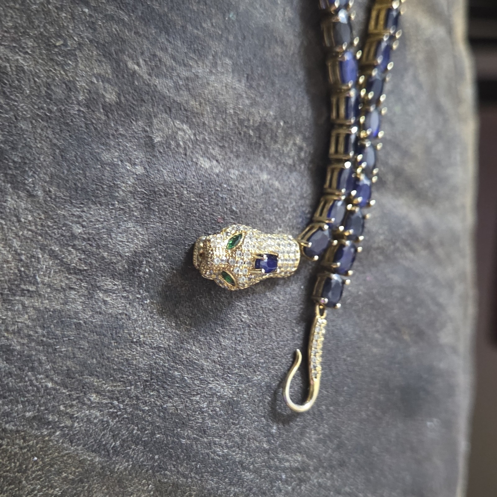 Natural blue sapphire Gemstone 925 Sterling Silver Tennis Cobra Bracelet