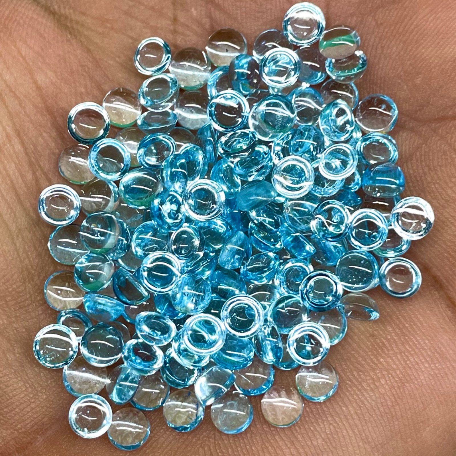 40 Pcs Natural Sky Blue Topaz 4.7-5mm Round Shape Loose Cabochon Gemstones Lot