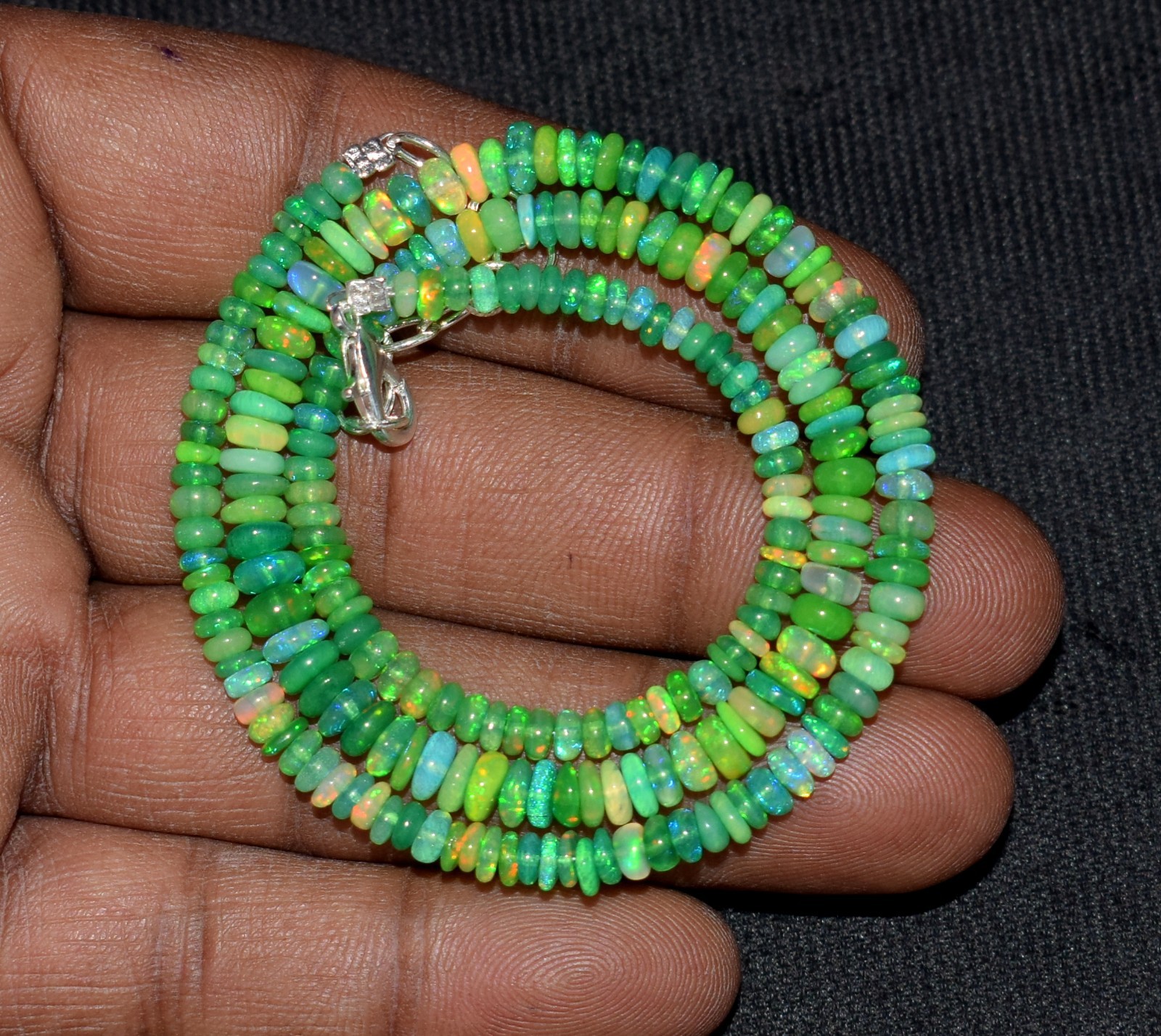 16”Natural Ethiopian Opal Wello Fire Opal Gemstone Bead Necklace AF710