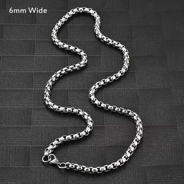 Stainless Steel Rolo Square Box Chain Necklace Unisex Men Women Silver