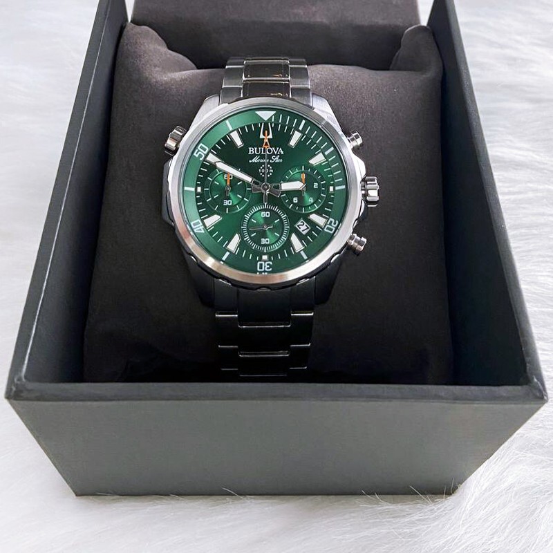 Men New Bulova Classic Green Marine Star Stainless Steel 96B396 Watch (43MM)