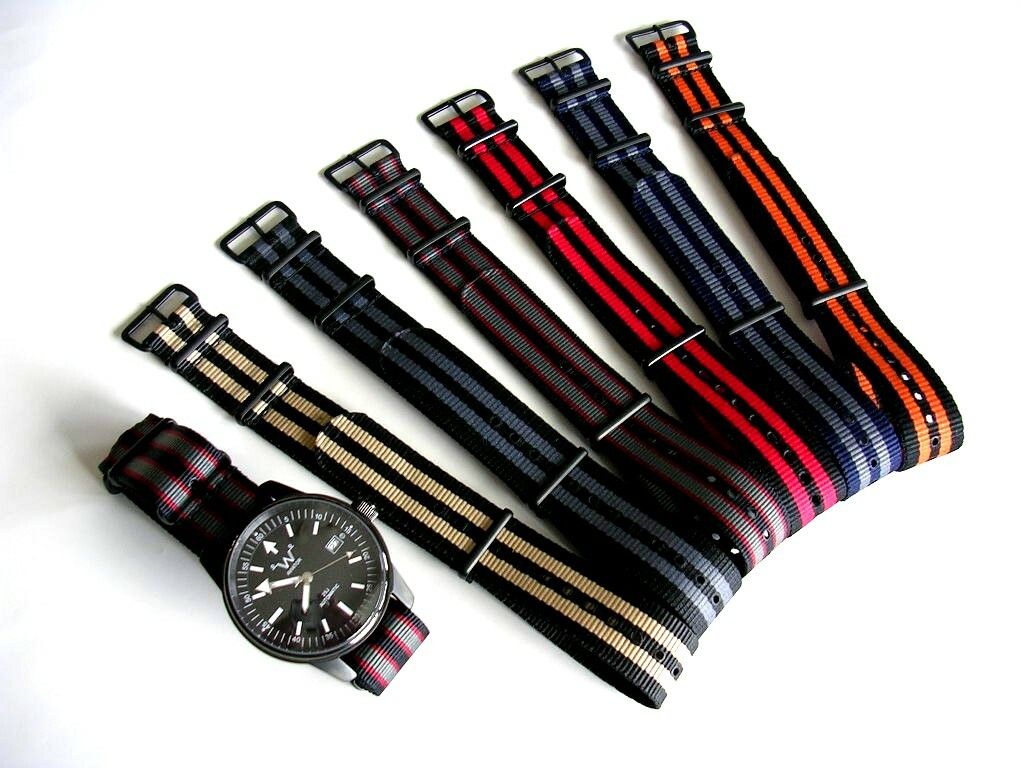 22mm Bond stripe NATO G10 ® PVD nylon Military watchband RAF strap IW SUISSE 20m