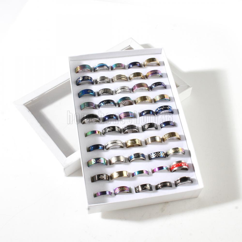 Wholesale 50pcs Mix Stainless Steel Rings Women Charm Party Gift Finger Jewelry