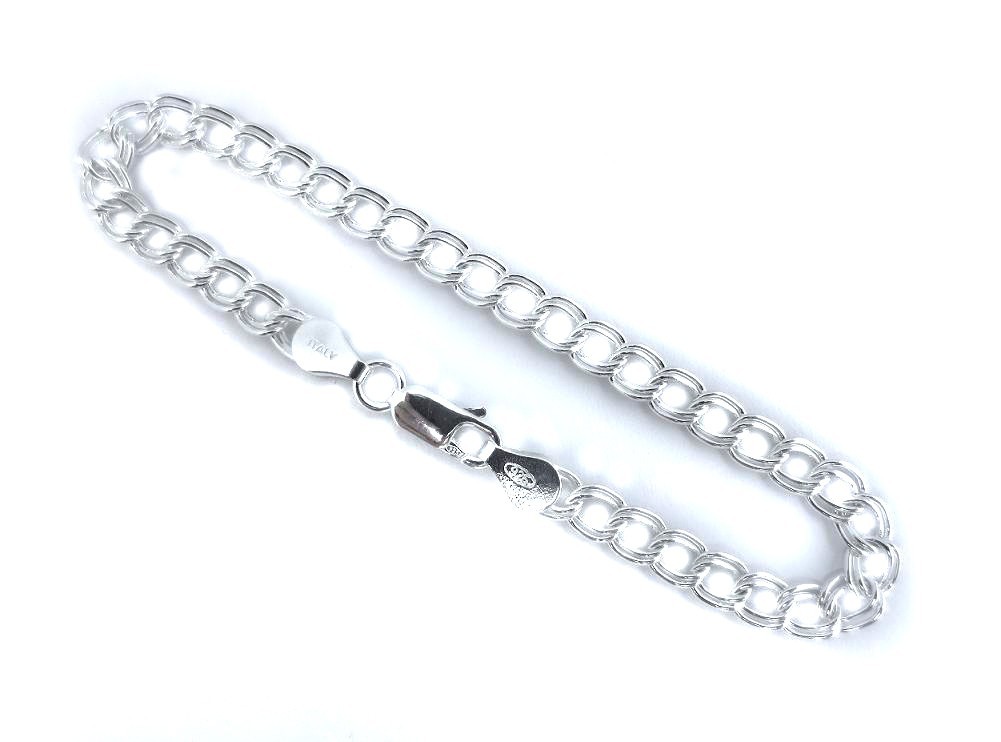 6,7, 7 3/4, and 8 inch Sterling Silver 5mm Charm Link Bracelet. Pure 925 Italian