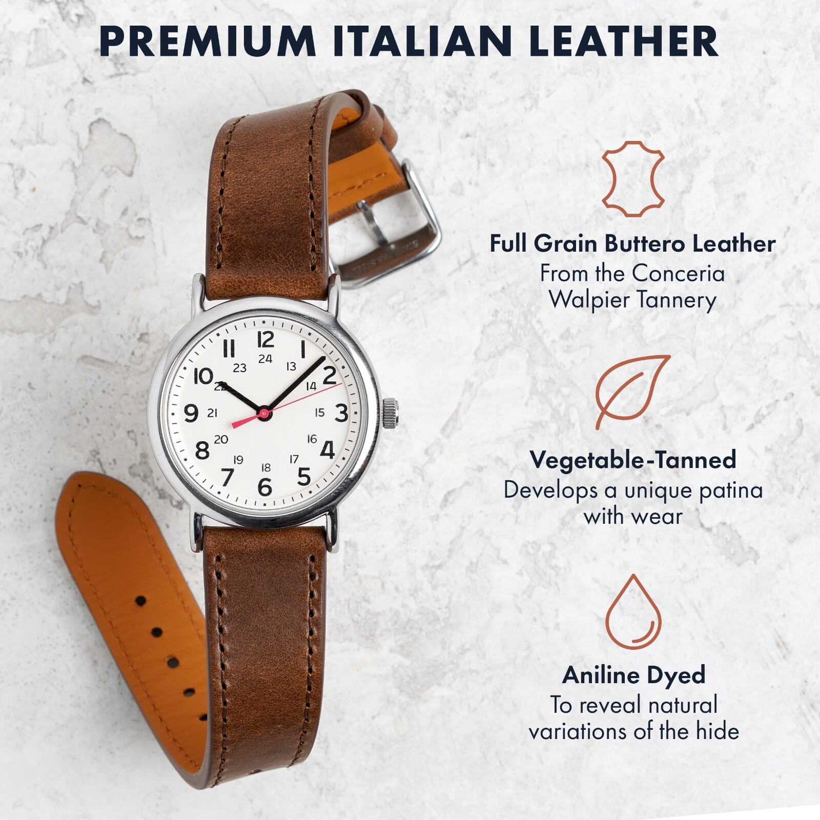 Italian Buttero Leather Watch Band – Dark Brown – 18mm, 20mm or 22mm