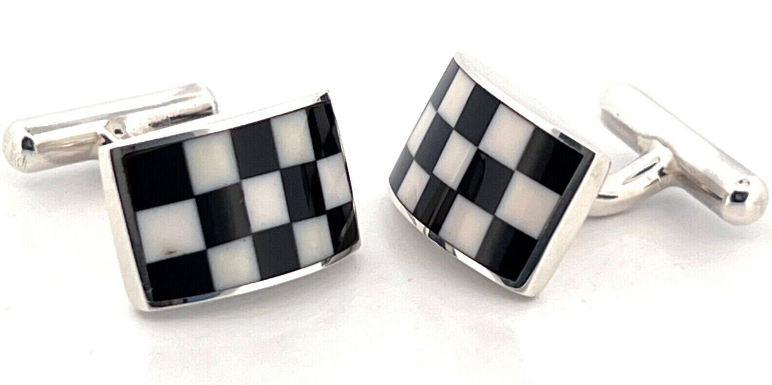Rectangular Checkered Cufflinks Sterling Silver 925 Hallmarked By