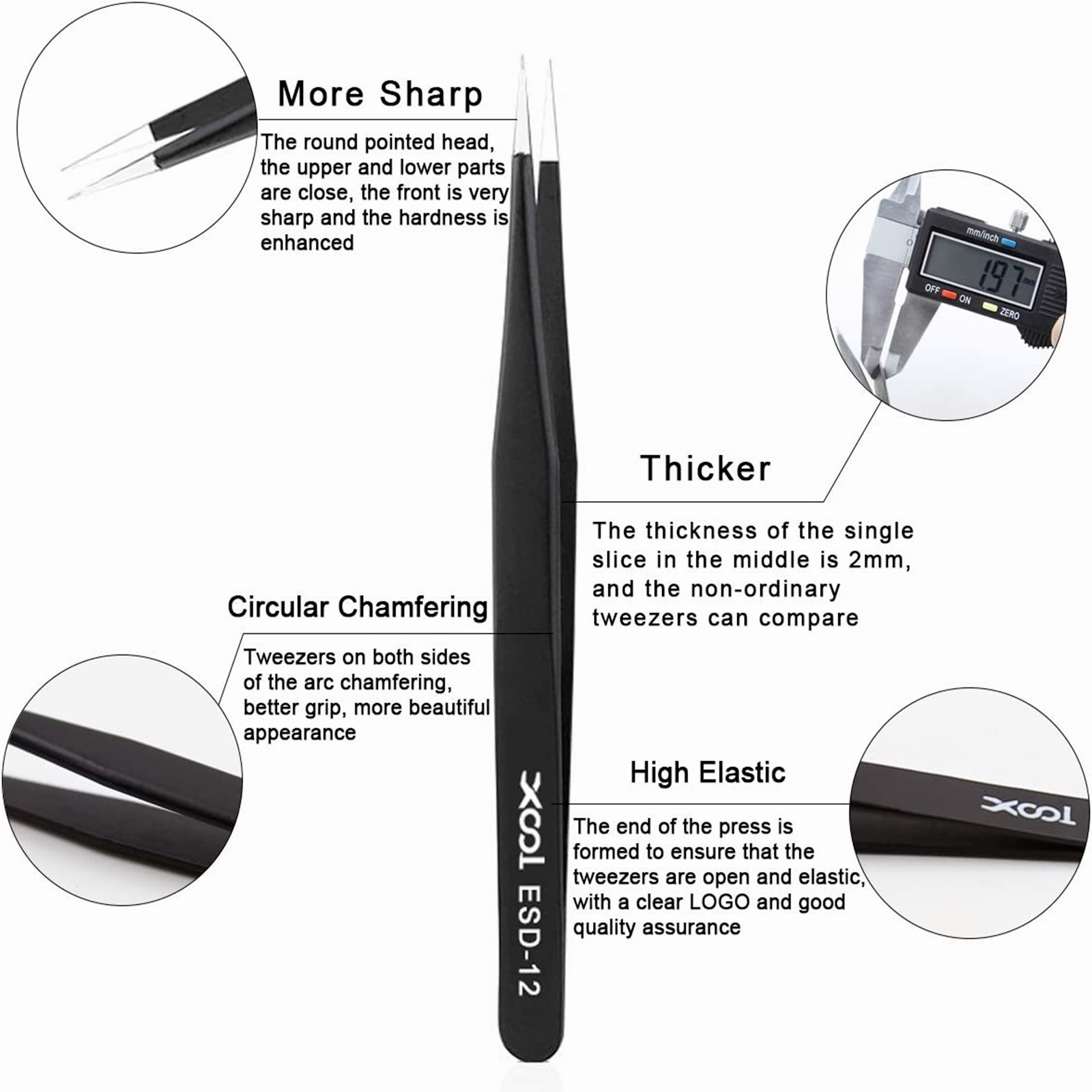 10 x ESD Precision Anti static Tweezers Set Stainless Steel Tool for Electronics