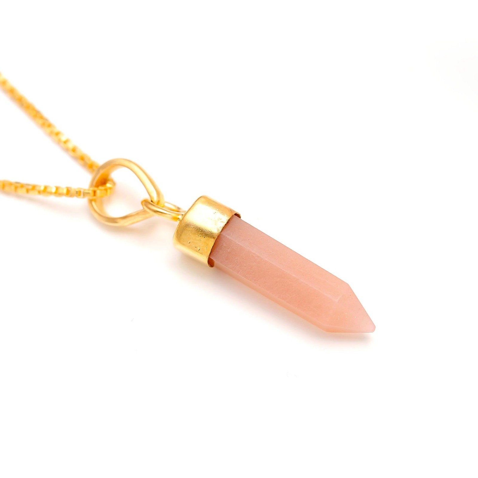 100% Natural Peach Moonstone Tower Chain Necklace Gold Fill Solid Silver Jewelry