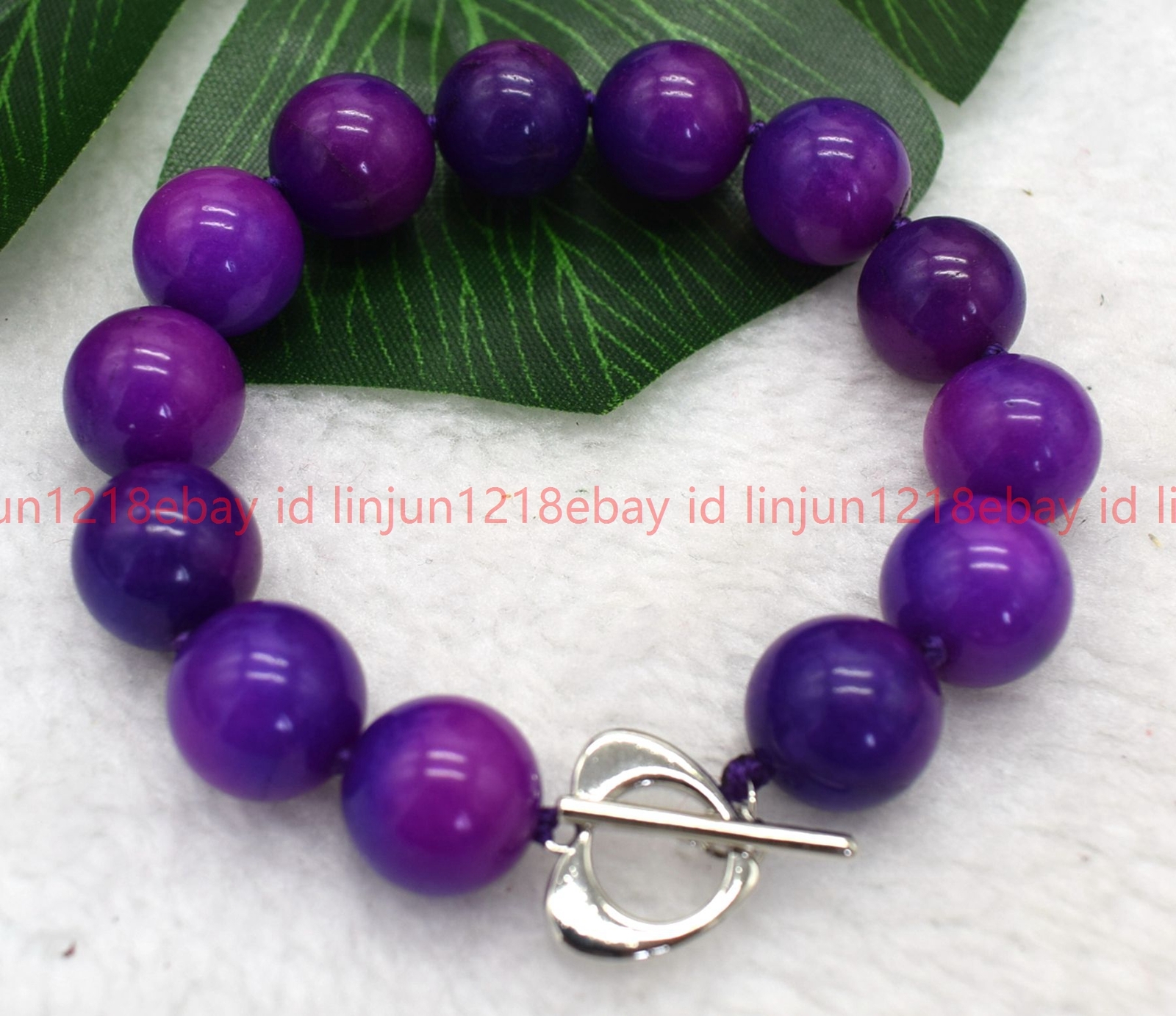 Natural Beautiful 14mm Purple Sugilite Round Gemstone Beaded Bracelet 7-9in