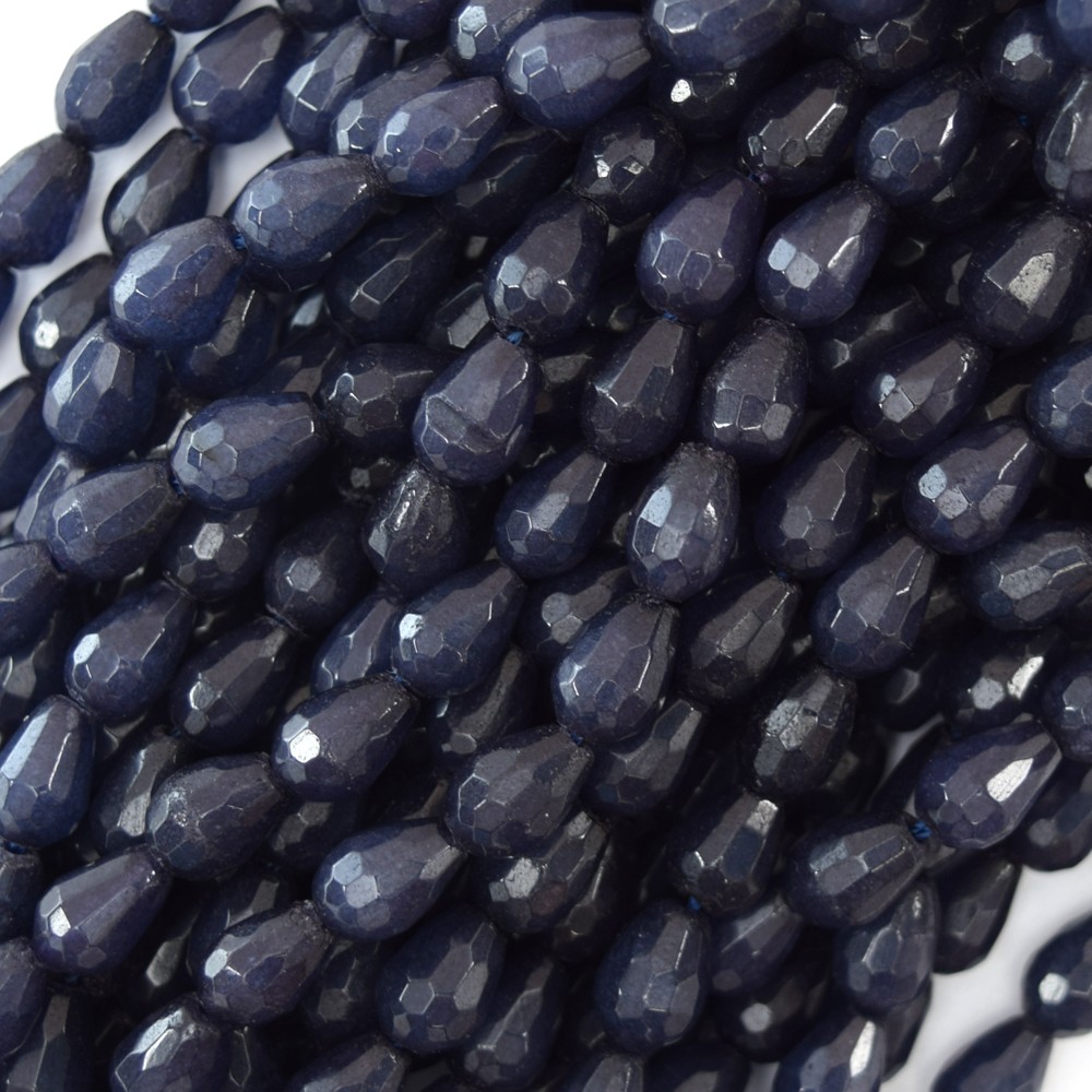 9mm faceted blue sapphire jade teardrop beads 15.5″ strand