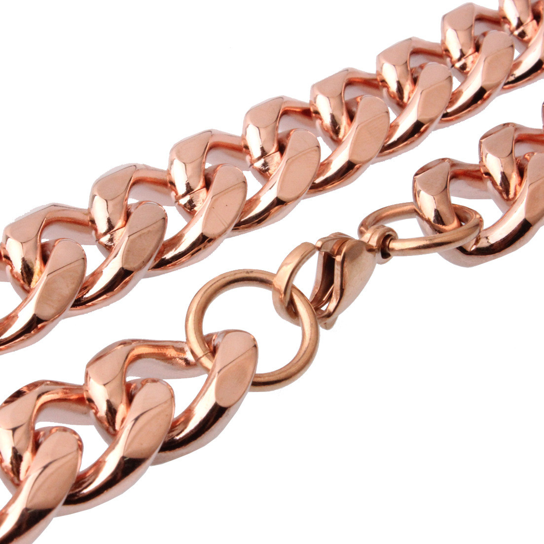 15mm Men’s Rose Gold Stainless Steel Curb Cuban Link Chain Necklace 16″-40″