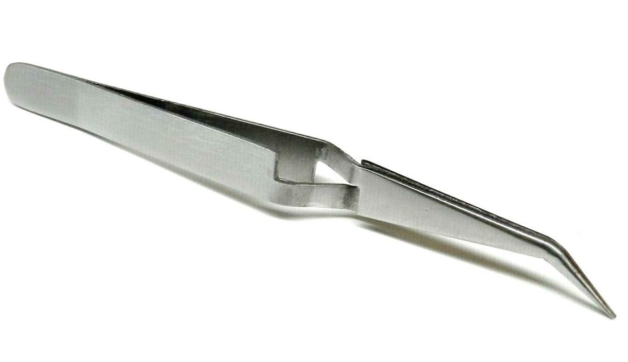 Cross Lock Tweezers Bent Tip Curved 4-1/2″ Cross Locking Soldering Tweezer