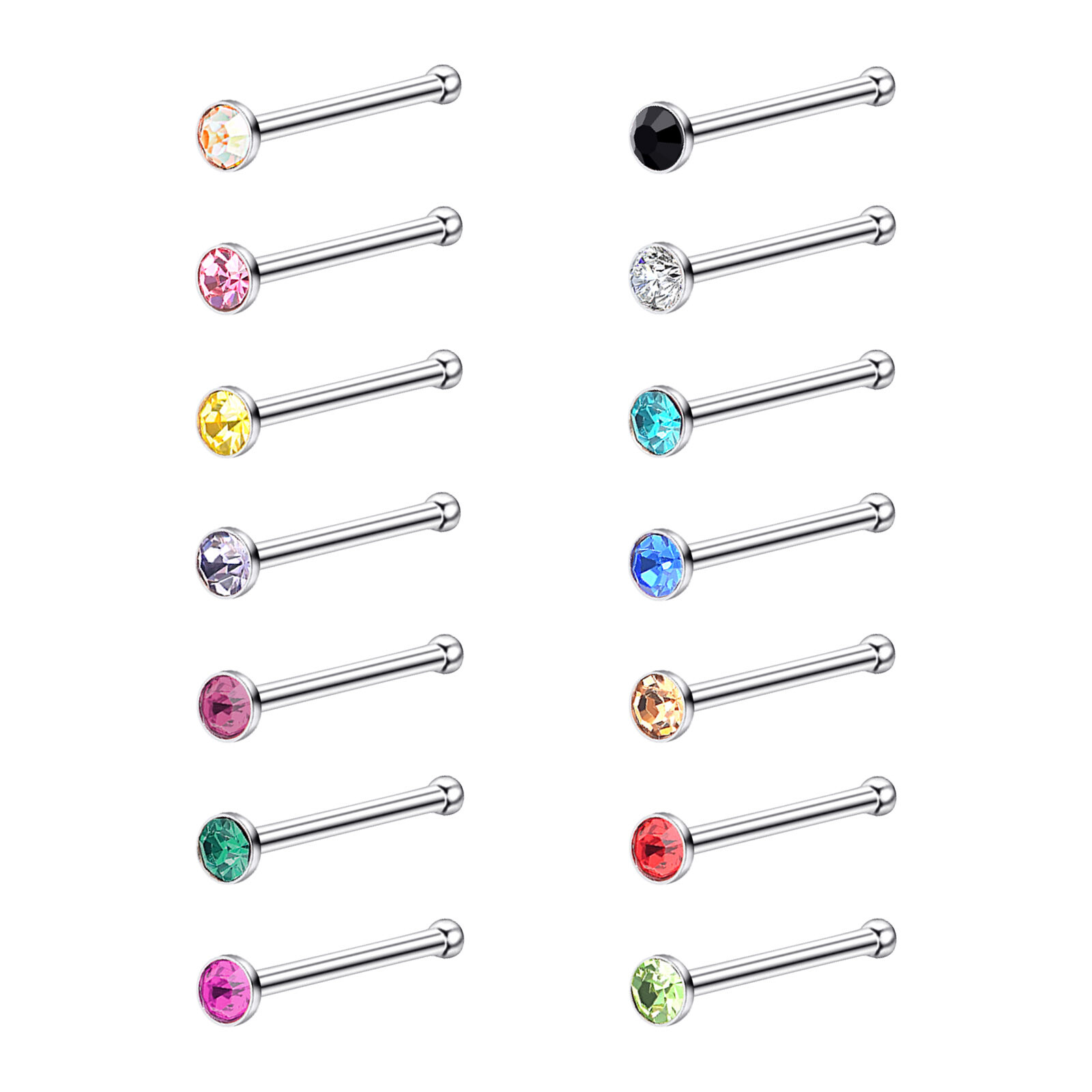 14pcs Surgical Steel Nose Stud Ring L-Shape Screw Pin Bone Studs Piercing 20G