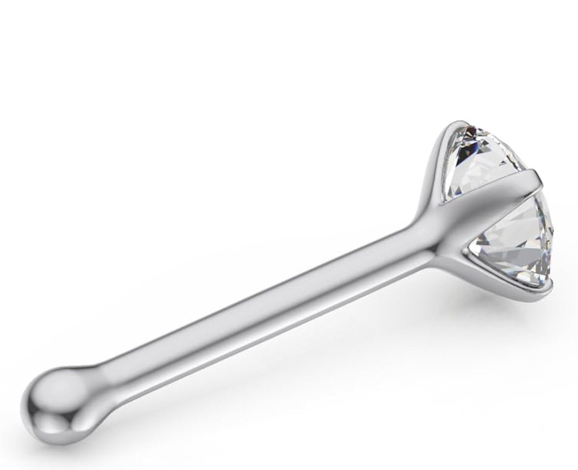 Nose Ring Bone 20G Round Natural Diamond 14K White Gold