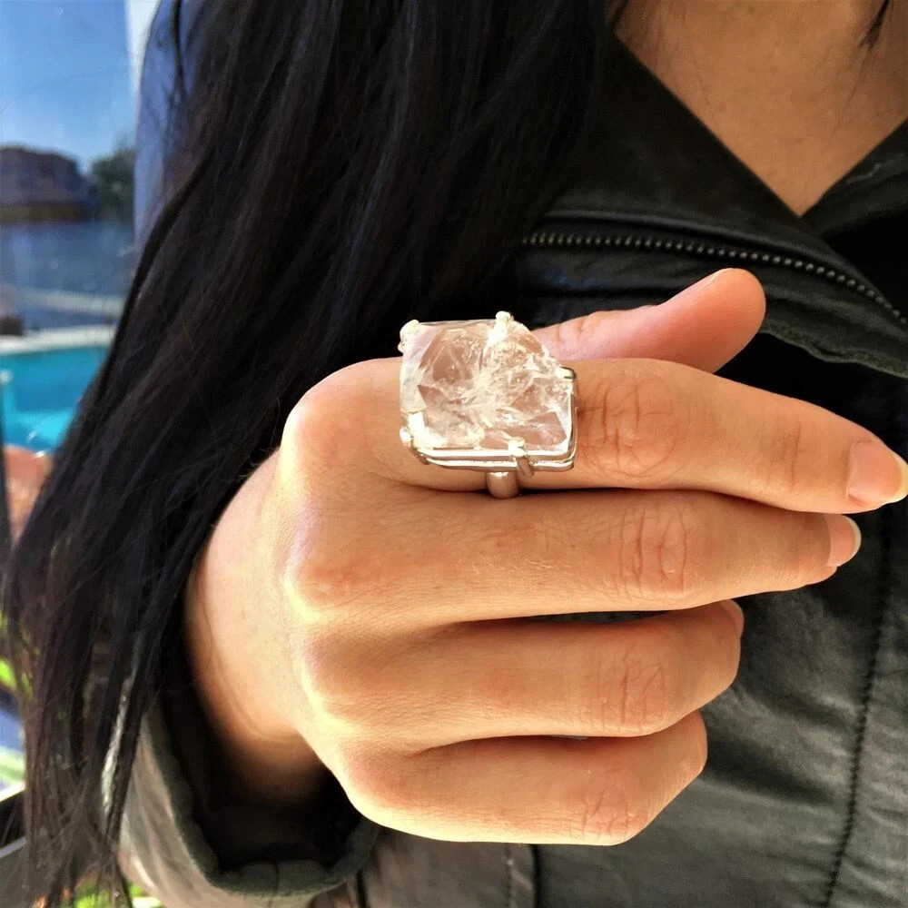 Big Herkimer Diamond Designer Ring 925 Sterling Silver Jewelry Gift For Girl