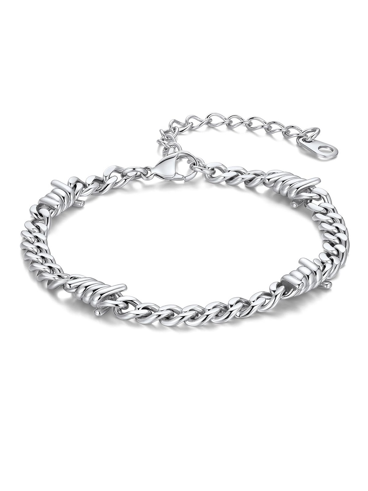 Bandmax Stainless Steel Chain Bracelet for Women Men 5MM Slim Barbed Wire Lin…