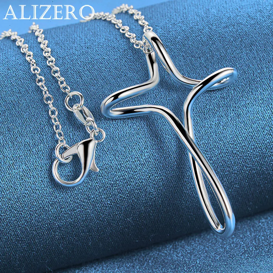 ALIZERO 925 Sterling Silver Necklace 16-30 inch Chain Twisted Cross Pendant