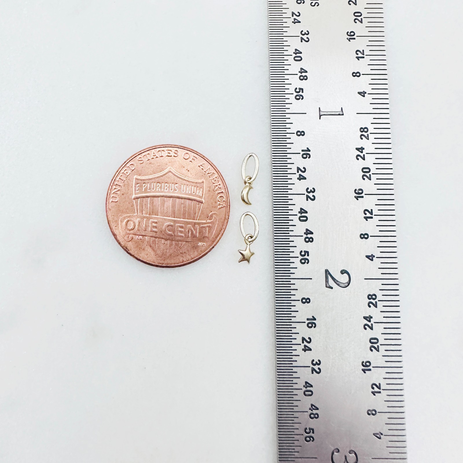 14K Solid Yellow Gold Tiny – Very Small Celestial Star & Moon Charm Pendant LOT