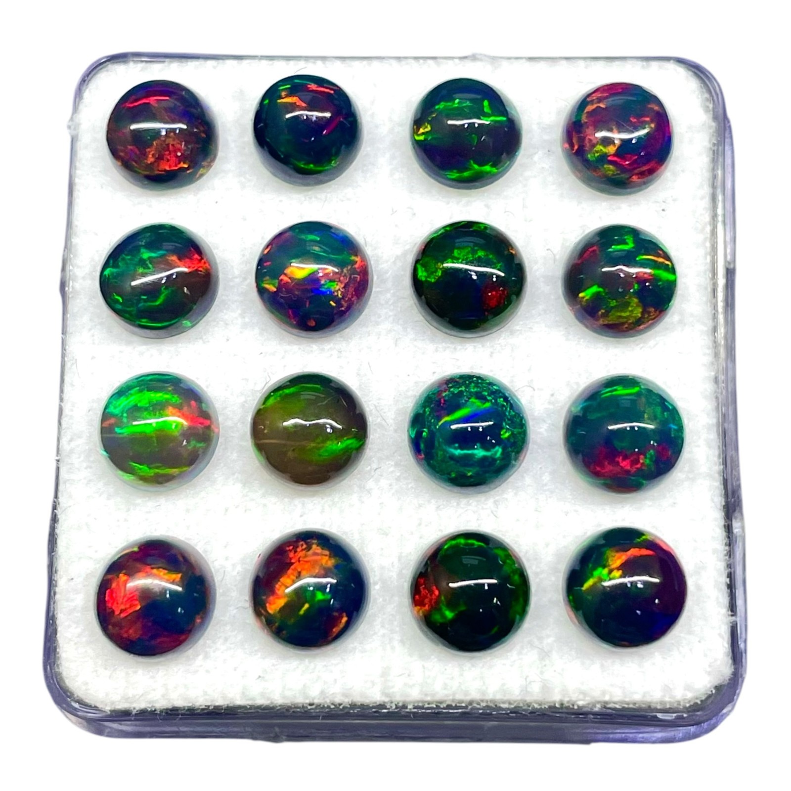 12 Pcs Natural Ethiopian Black Opal 6mm Round Flashy Loose Cabochon Gemstones