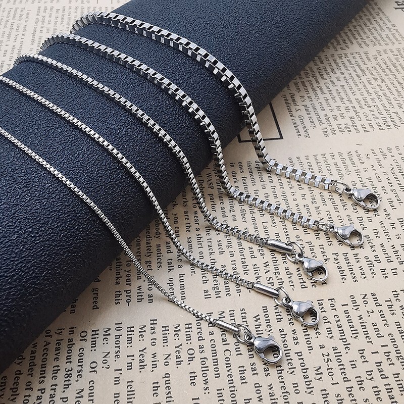 16-40″MEN Stainless Steel 2mm/3mm/4mm/5mm/7mm Silver Smooth Box Chain Necklace