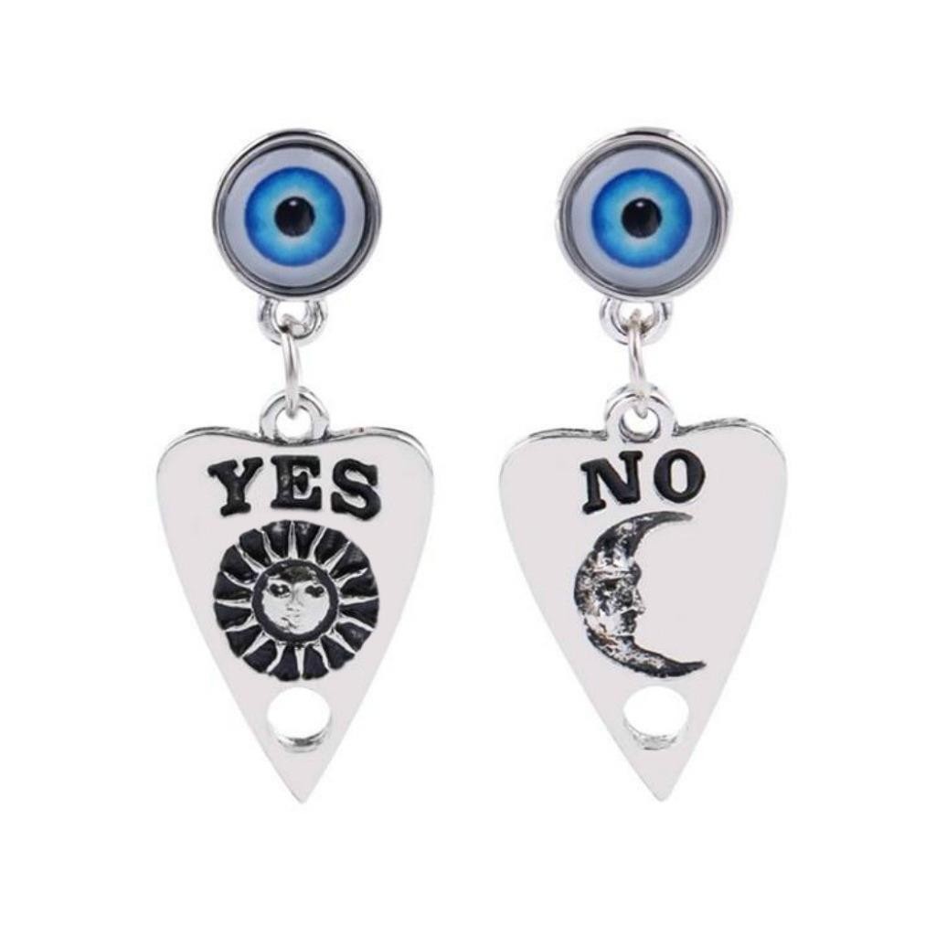 OUIJA PLANCHETTE EARRINGS 1.5″ Evil Eye Yes No Occult Stainless Steel Posts NEW