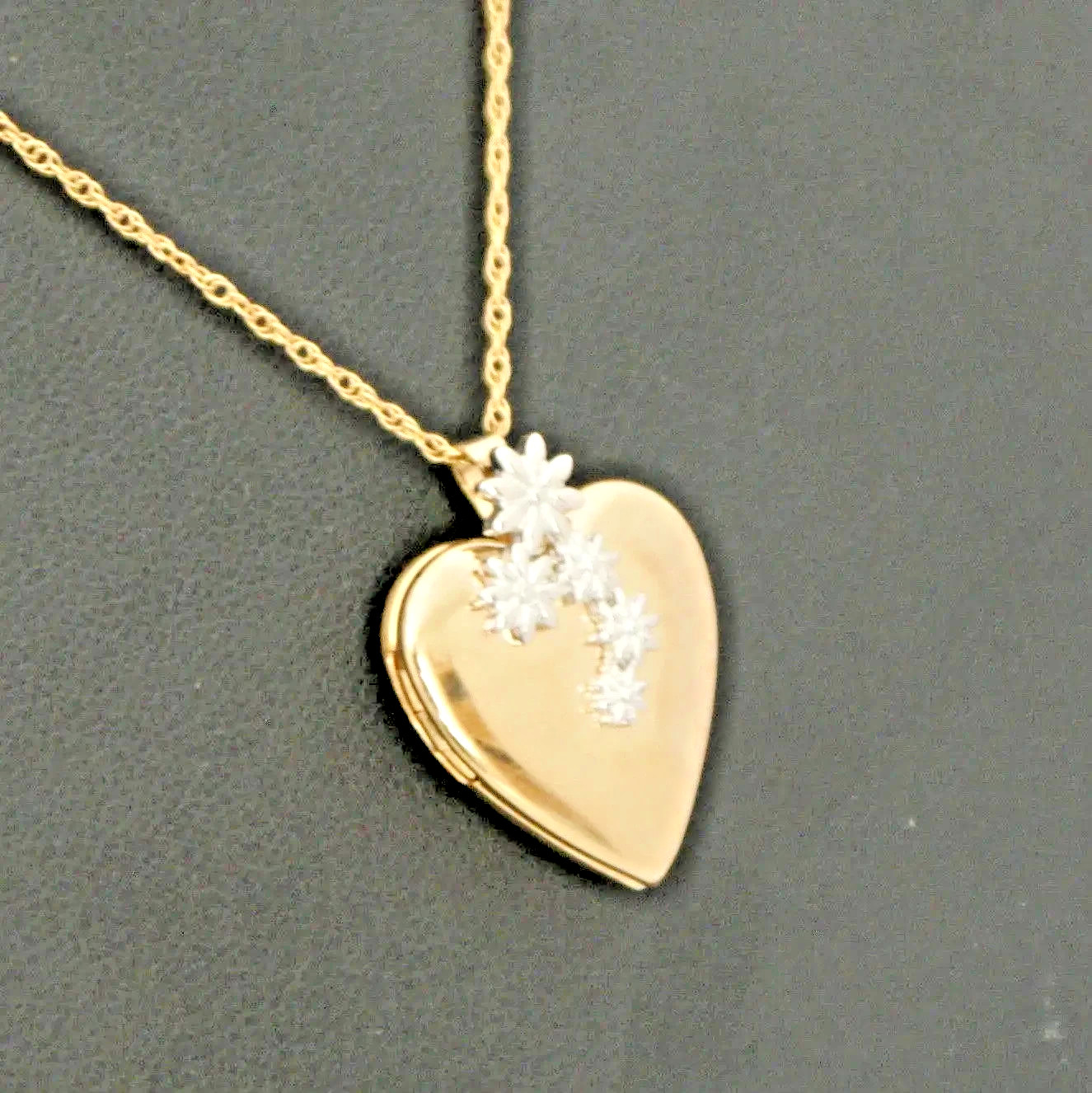 Vintage 14k White Yellow Gold Fill Heart Locket Chain USA made See Video c1990s