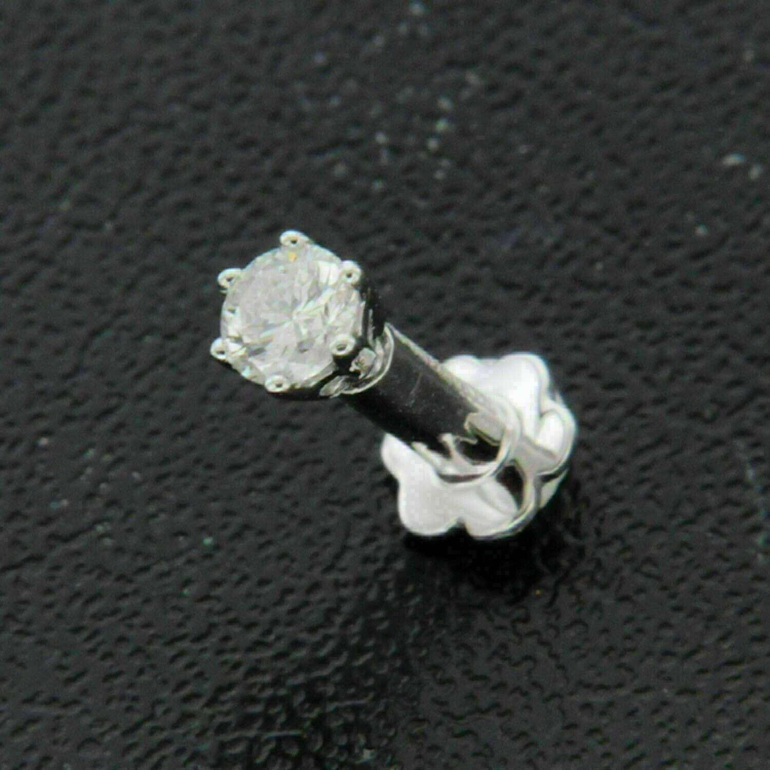 2.5MM Round Natural Diamond Solitaire Women’s Nose Pin With Real 14K White Gold
