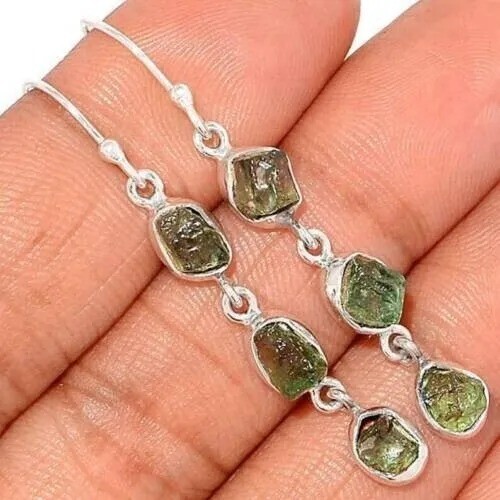 Czech Republic Moldavite Earrings Gemstone Handmade 925 Sterling Silver Jewelry