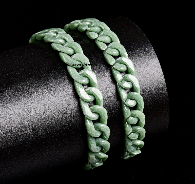 Real Grade A Natural Green Jade Jadeite Bracelet Cuban Curb Link Chain 5.9-9.4in