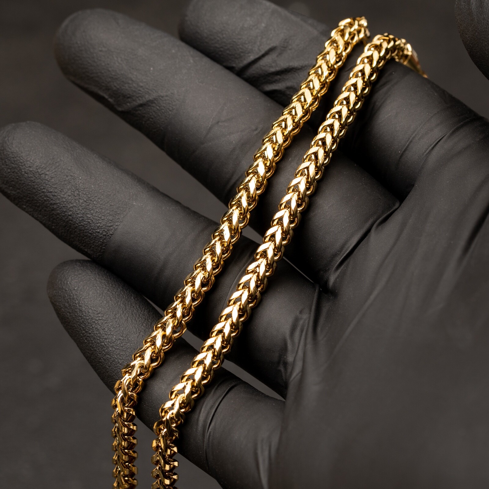 Solid Yellow Gold Plated Heavy 316 Stainless Steel 4MM Franco Chain Necklace